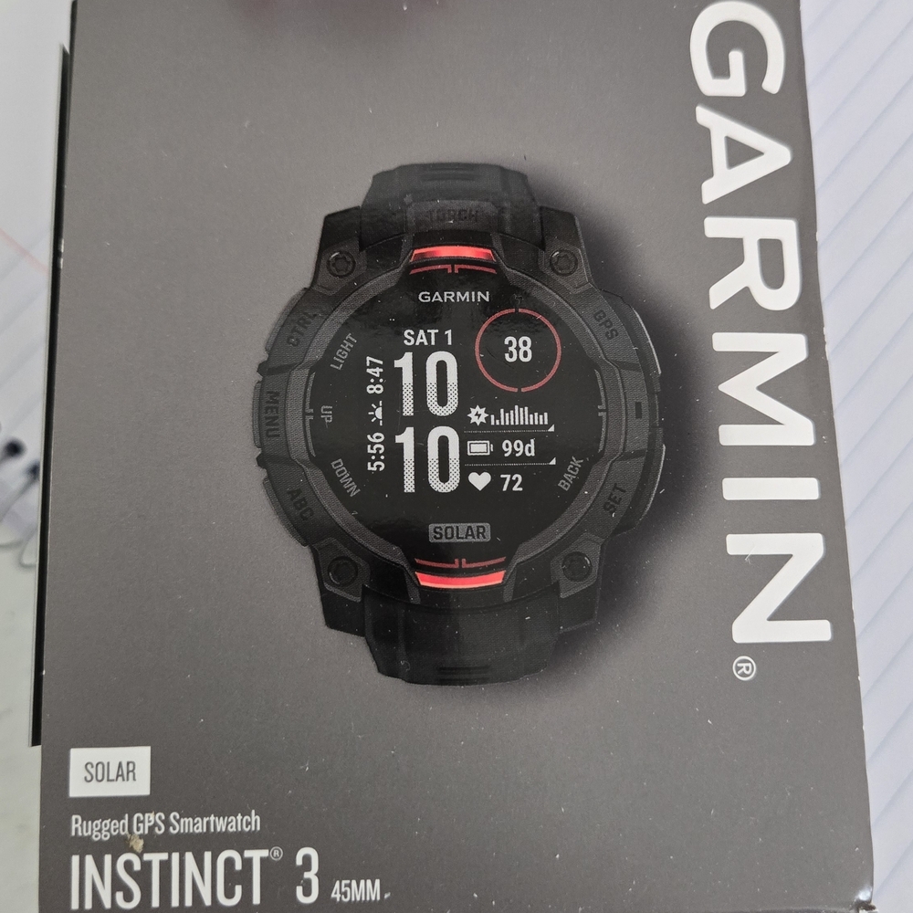 Garmin Instinct 3 Solar GPS Watch - Black and Red